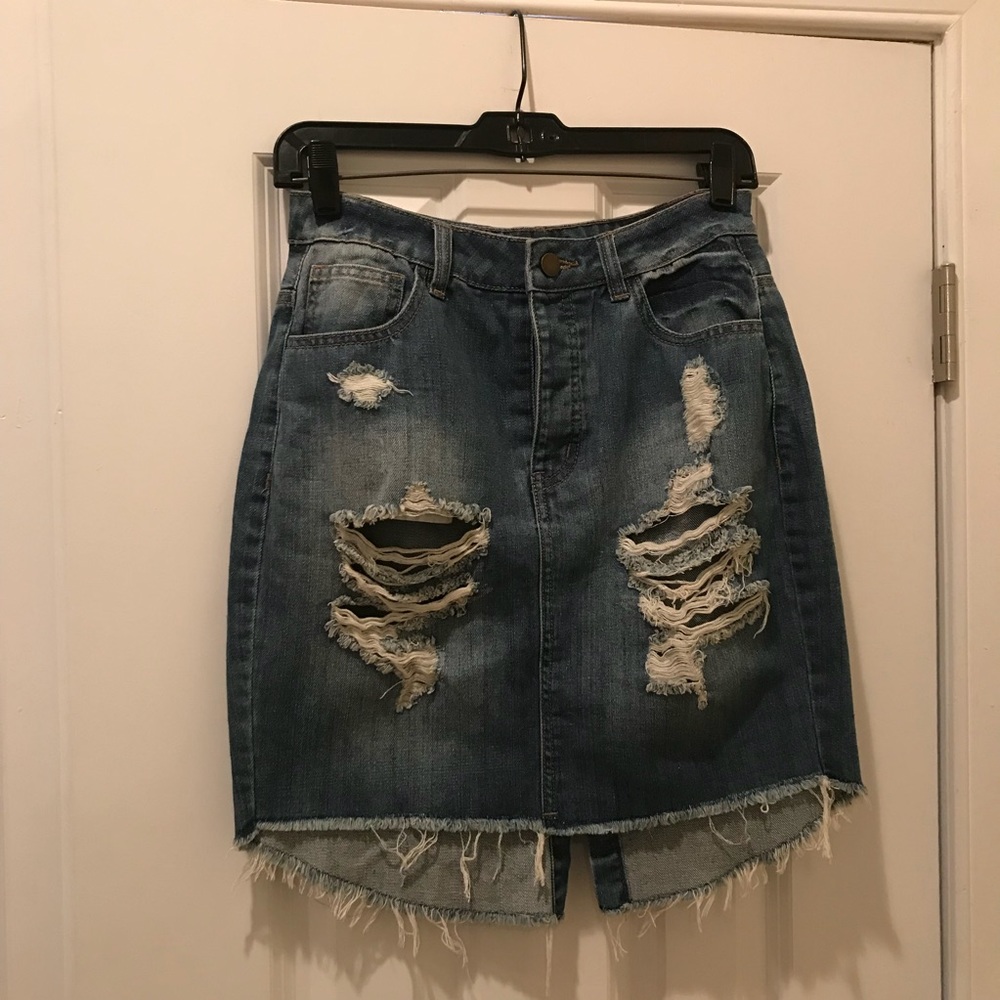 Distressed denim shirt